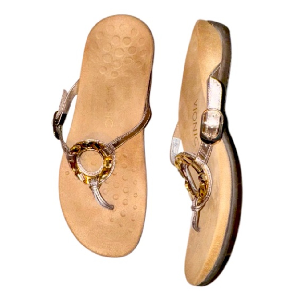VIONIC RICCI Orthotic gold thong sandals women’s size 7